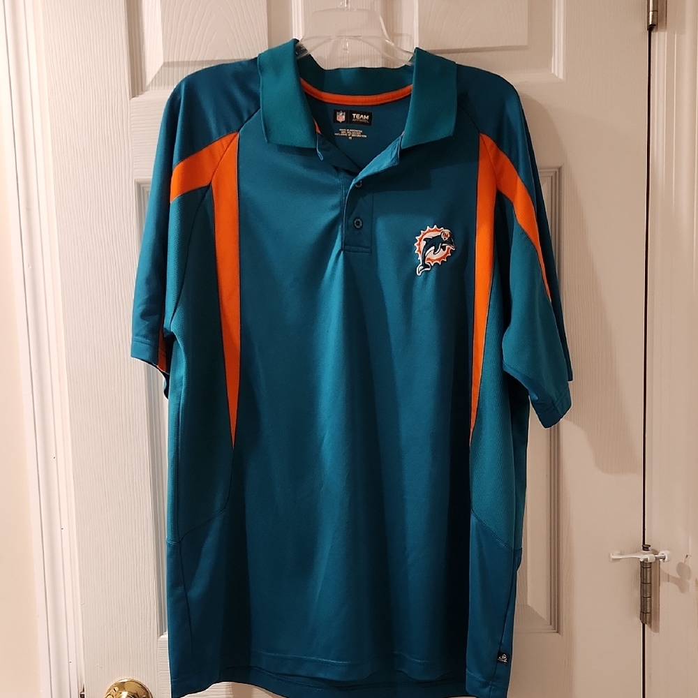 Miami Dolphins NFL Team Apparel Aqua and Orange Polo Shirt  Men's XL